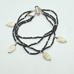 Vintage Handmade Mother Pearl Leaf Beads Bracelet Sterling Silver 925 Clasp SMB
